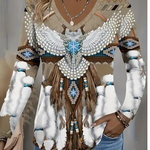 Women's Tribal Print V-Neck Top